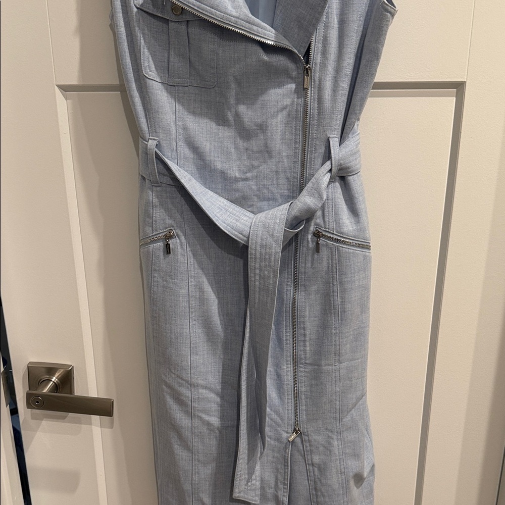 Calvin Klein Sky Blue Moto Wrap Mini Dress - Picture 6 of 10